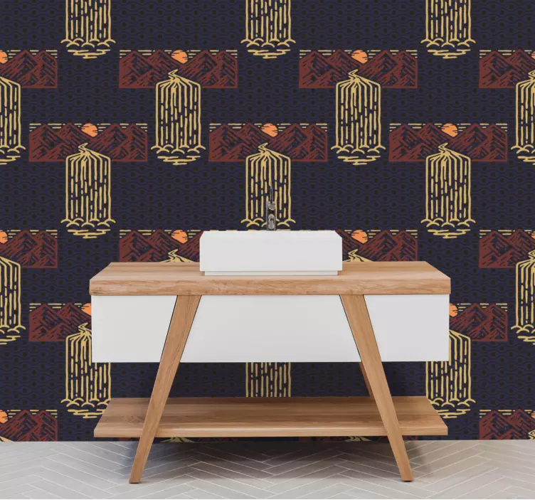 Jahrgang Tapete retro-wasserfalllandschaft - TenStickers