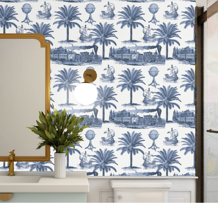 Tapete barock mit palmen und blauen zügen - TenStickers