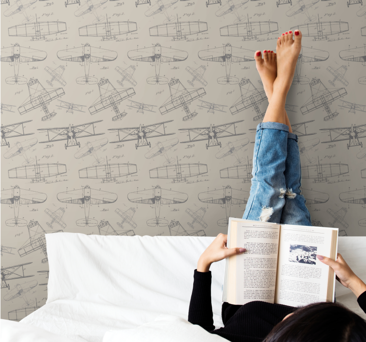 Kunst Tapete vintage flugzeug skizzen - TenStickers