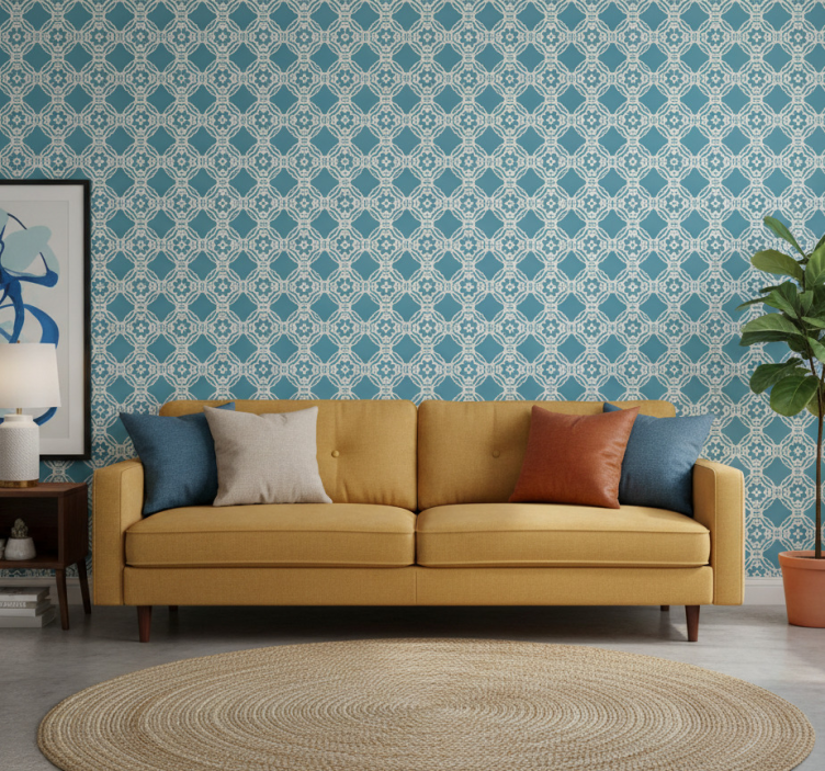 Muster tapete antik vintage blau weißes design - TenStickers