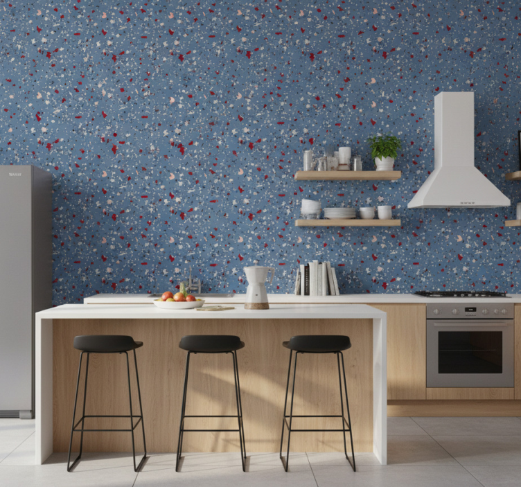 Muster tapete blau geometrisches terrazzo - TenStickers