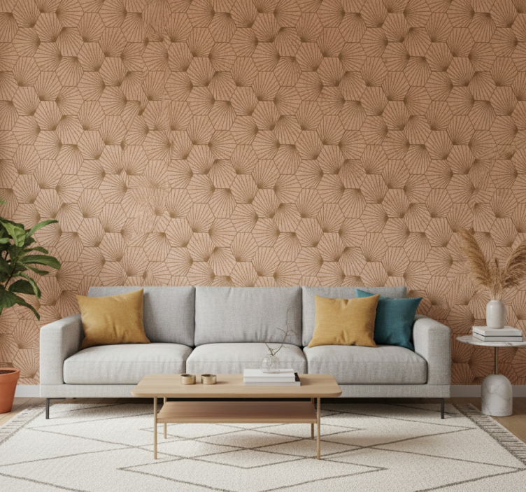 Tapete wohnzimmer mit braunen hexagonlinien - TenStickers