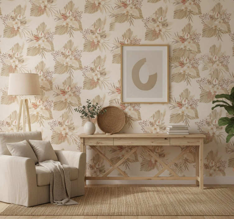 Tapete wohnzimmer mit getrockneten blumen und pampasgras - TenStickers