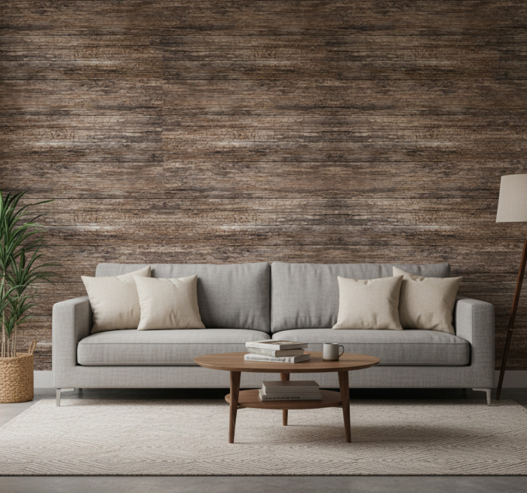 Tapete wohnzimmer in dunklem holzlook - TenStickers