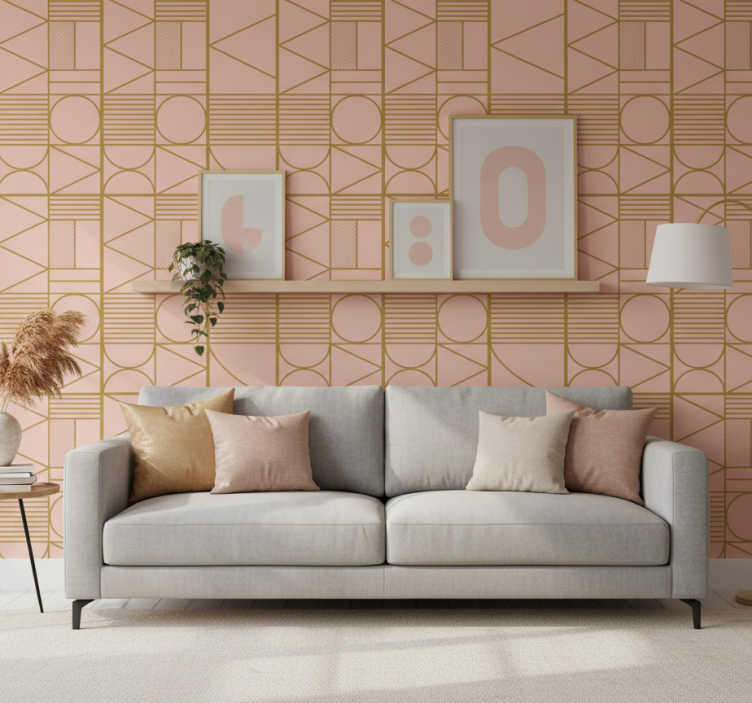Muster tapete in gold und rosa blockfarben - TenStickers