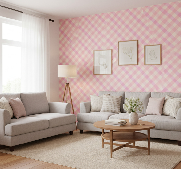 Muster tapete in pinkem karomuster - TenStickers