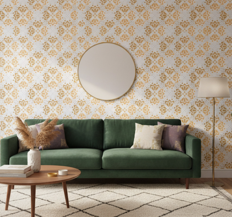 Tapete wohnzimmer mit goldenem mandala-muster - TenStickers