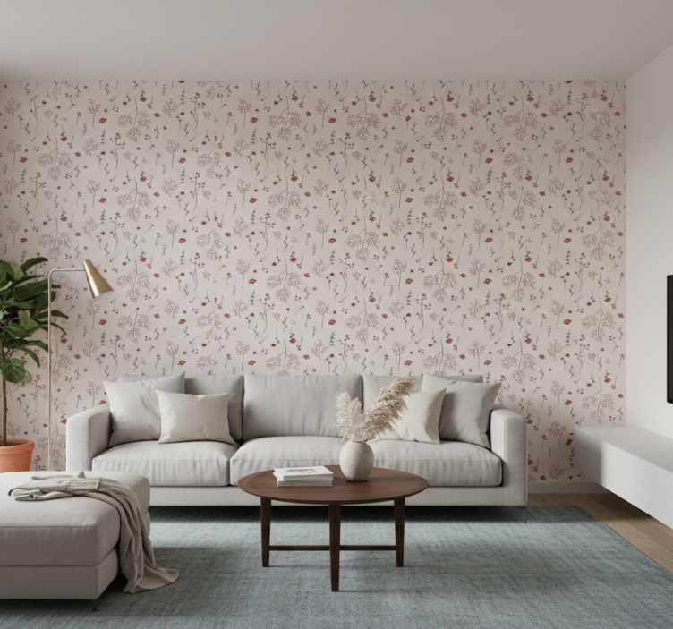 Muster tapete minimalistisch rotes blumenmuster - TenStickers