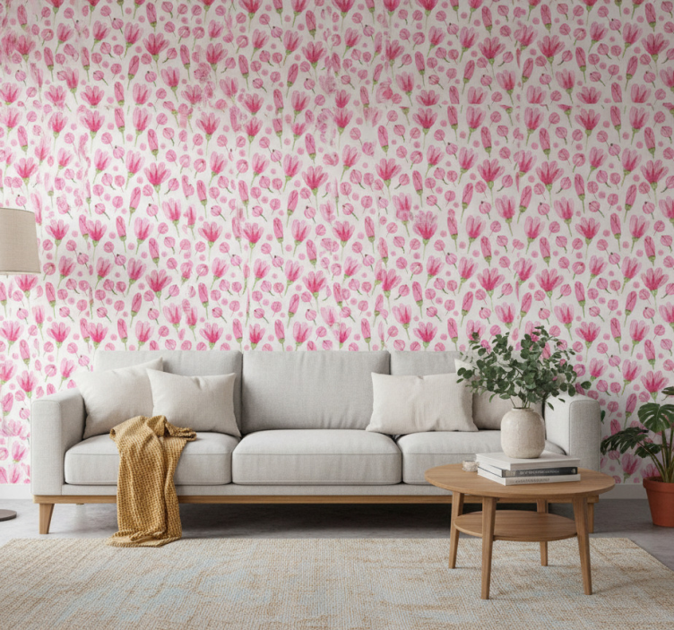 Tapete wohnzimmer mit pinkem blumenmuster - TenStickers