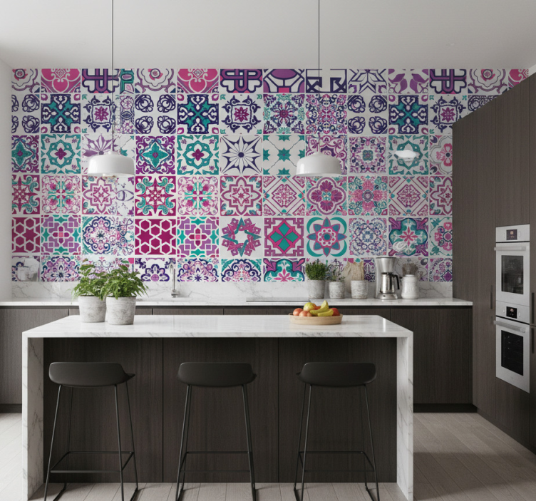 Muster tapete mit geometrischem fliesenmuster - TenStickers