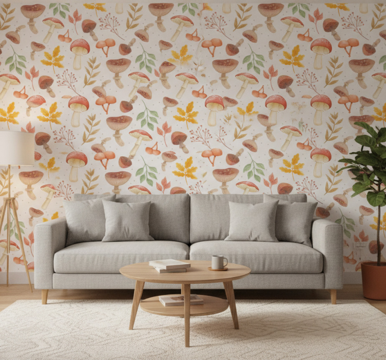 Muster tapete mit handgemaltem pilzmuster - TenStickers