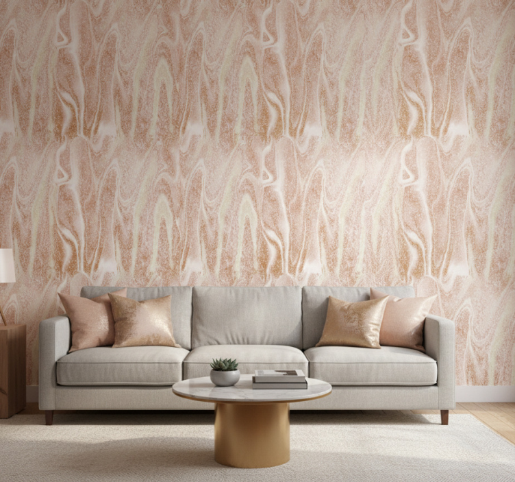 Muster tapete mit pinkem und goldenem marmor-effekt - TenStickers