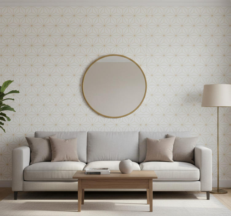 Tapete wohnzimmer mit weißen und goldenen linien - TenStickers
