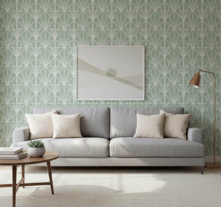 Tapete wohnzimmer im grünen und weißen art déco - TenStickers