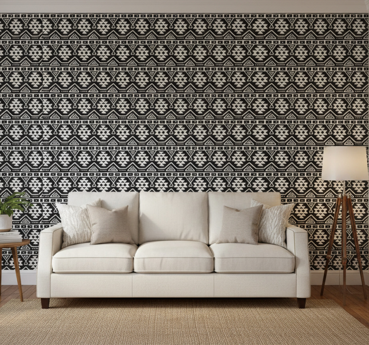 Muster tapete schwarz-weißes boho-muster - TenStickers