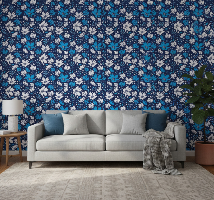 Muster tapete weiße gänseblümchen auf blauem hintergrund - TenStickers