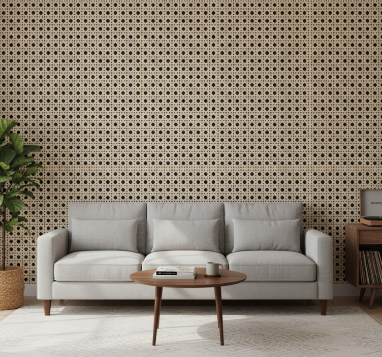 Tapete wohnzimmer in hellbraunem cannage - TenStickers