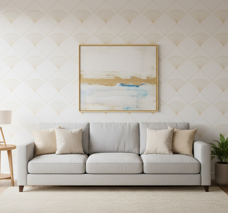 Tapete wohnzimmer im weißen art déco stil - TenStickers