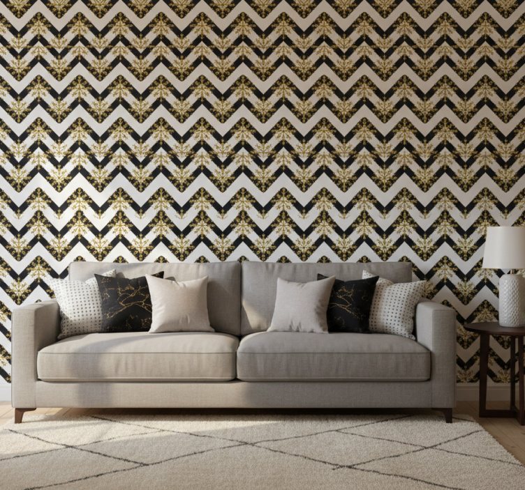 Ornament tapete mit chevron blumenmuster - TenStickers