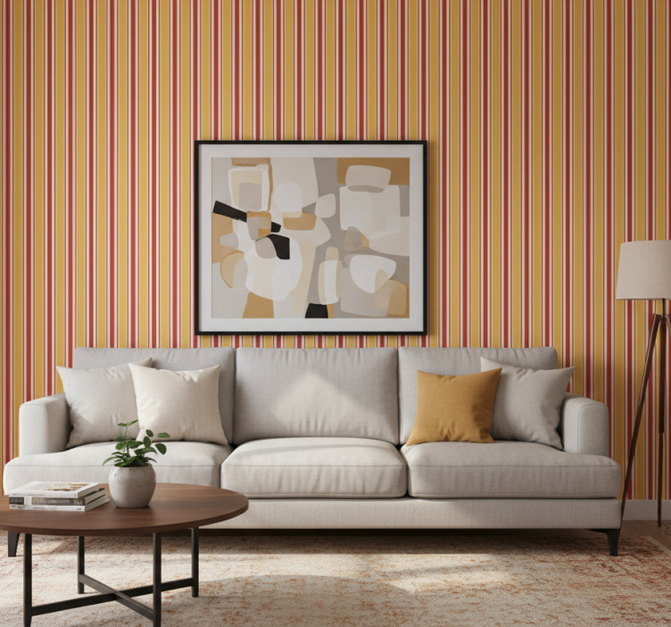 Ornament tapete mit horizontalen streifen in warmen tönen - TenStickers