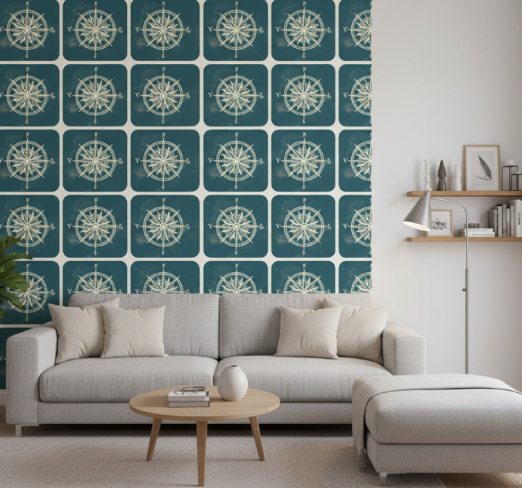 Retro tapete mit kompass auf weltkarte - TenStickers