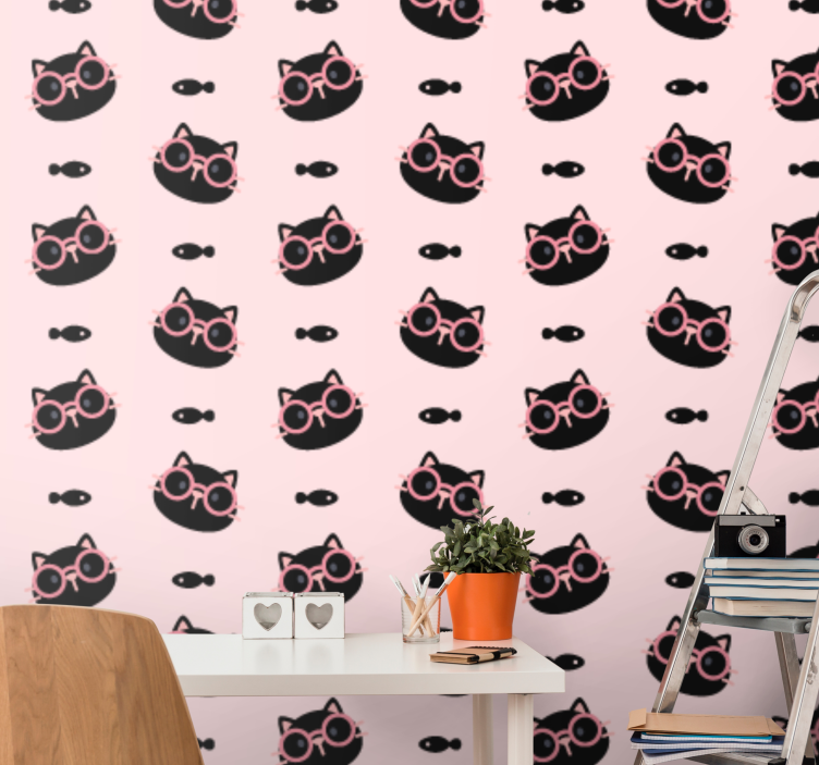 Tapeten Schlafzimmer Schwarze katzen mit rosa brille - TenStickers