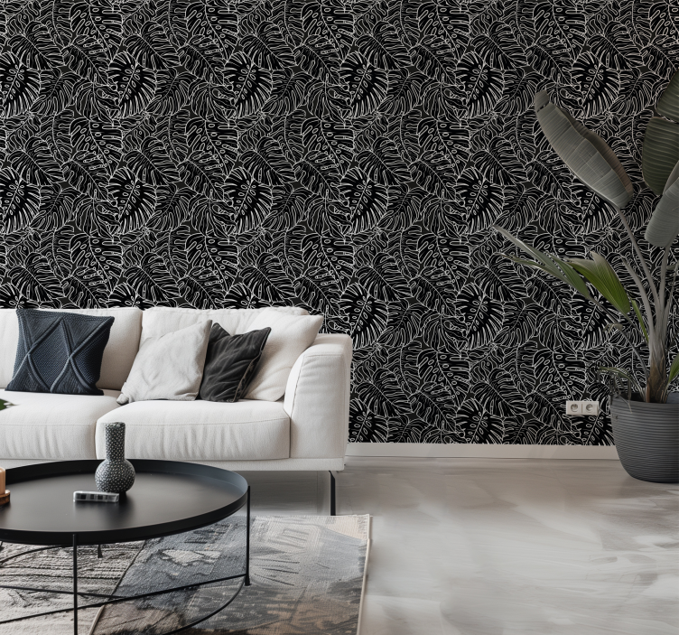 Tapete schwarz große blätter - TenStickers