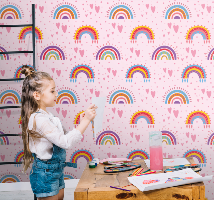 Tapete Kinderzimmer regenbogen-herzmuster - TenStickers
