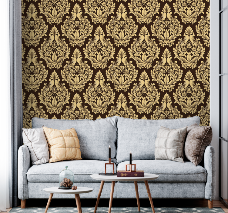 Tapete Barock goldenes blumenmotiv - TenStickers