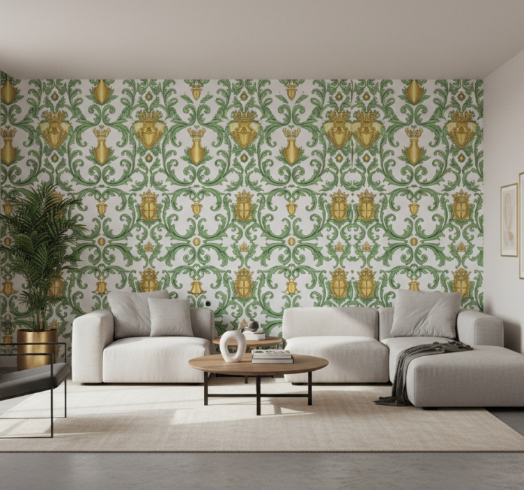 Tapete barock ornamentales grün und gold - TenStickers