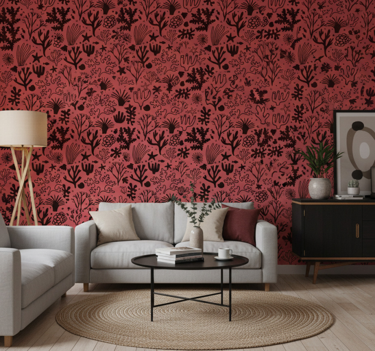 Tapete baum australische blätter rot und schwarz - TenStickers