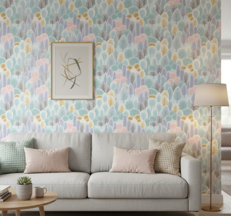 Tapete baum pastellwald muster - TenStickers