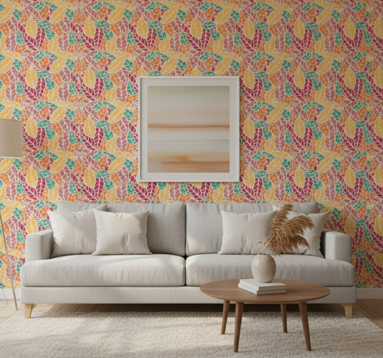 Tapete blätter im bunten mosaikdesign - TenStickers