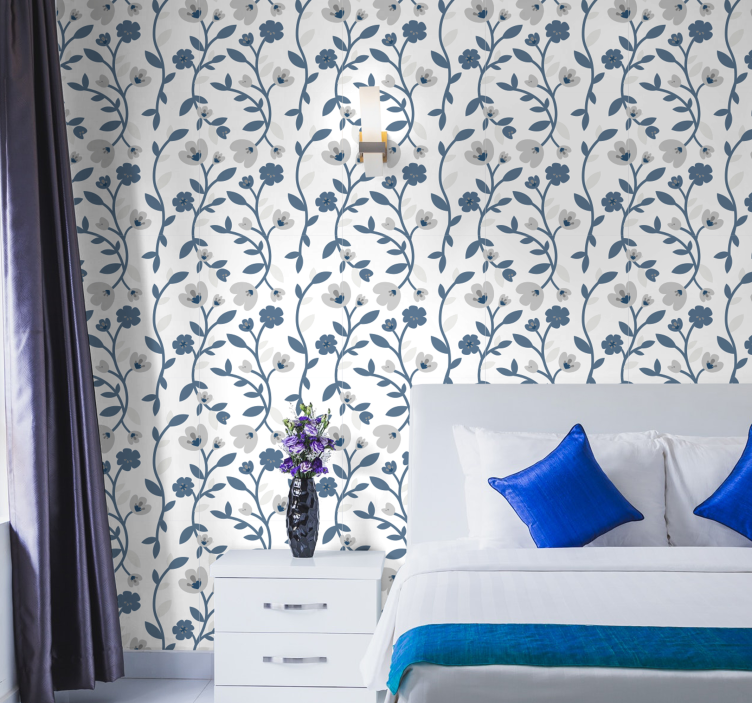 Blumentapete Abstrakte blumen blau und grau - TenStickers