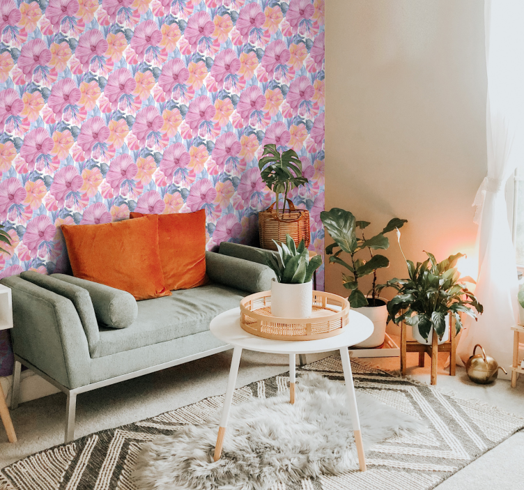 Blumentapete wasserfarben-Malve - TenStickers