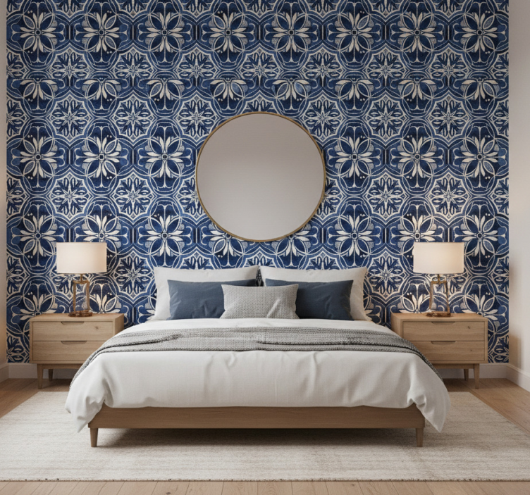 Tapete dunkelblau mit navy stoffmuster (b07zhc7cwb) - TenStickers