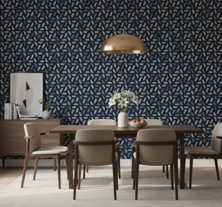 Tapete esszimmer geometrisches blau und grau dreiecksmuster - TenStickers