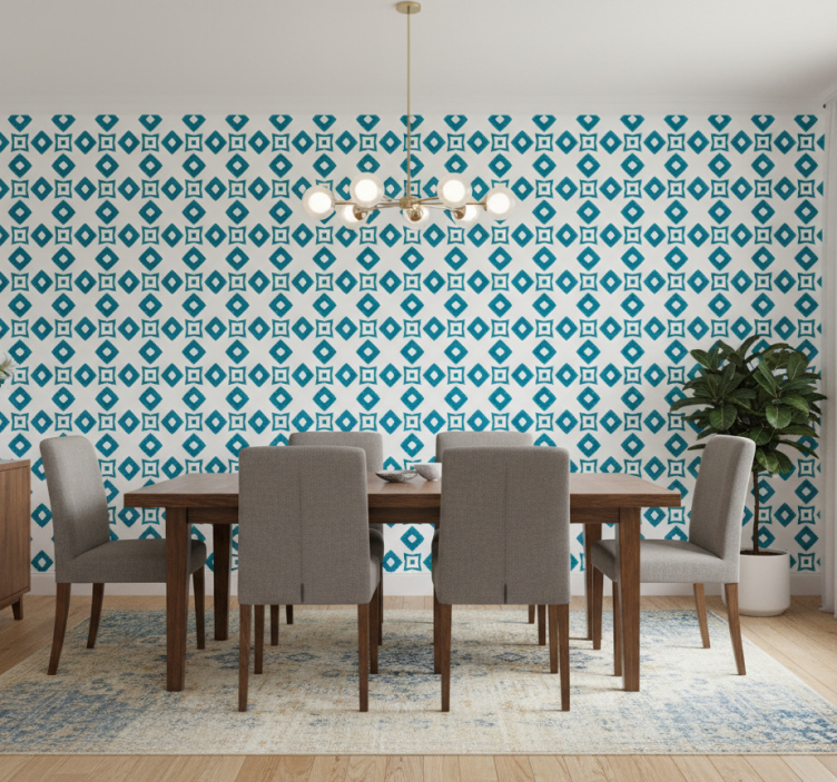 Tapete esszimmer geometrisches blaues diamantdesign - TenStickers