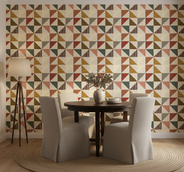 Tapete esszimmer geometrisches patchwork-dreiecksmuster - TenStickers