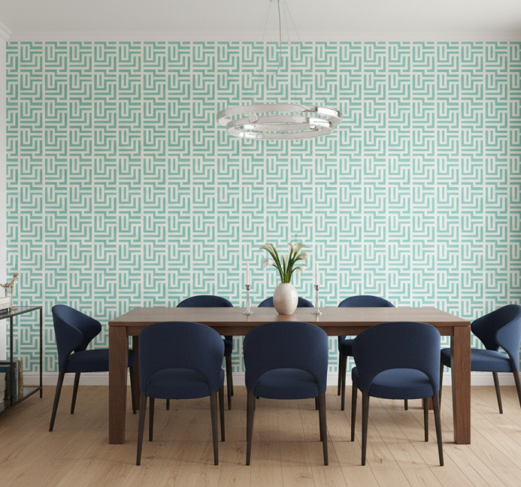 Tapete esszimmer mit blauem geometrischen quadrat-effekt - TenStickers