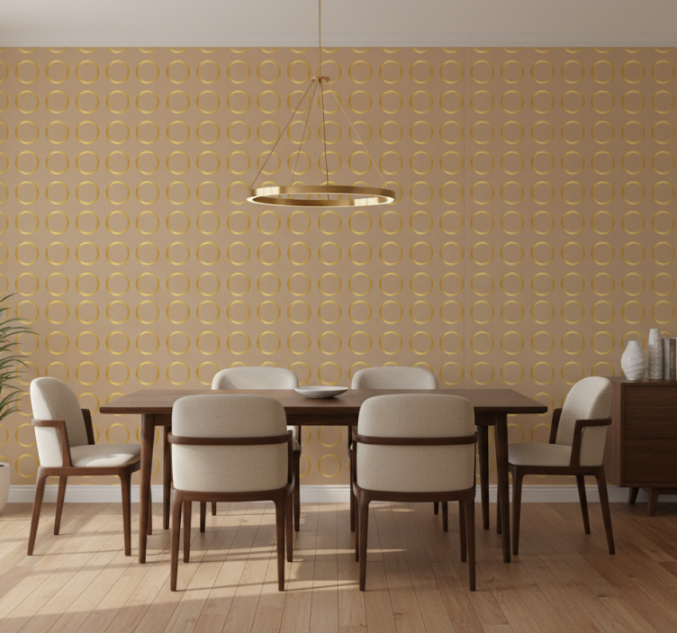 Tapete esszimmer mit geometrischem muster goldene kreise - TenStickers
