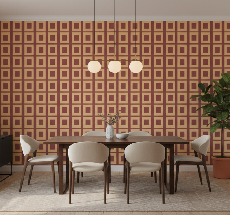 Tapete esszimmer mit geometrischem muster orange quadrate - TenStickers