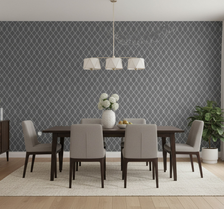 Tapete esszimmer mit grauem und weißem diamantmuster - TenStickers