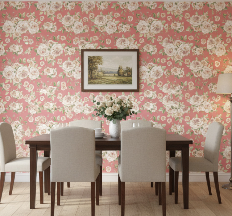 Tapete esszimmer mit rosenblütenmuster - TenStickers
