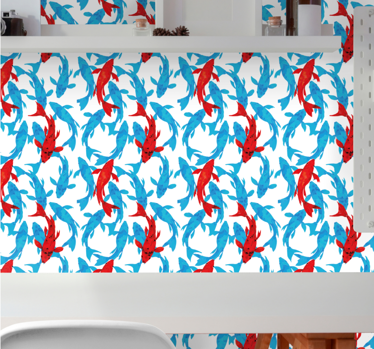 Tapete Fische blau-rote Koifische - TenStickers