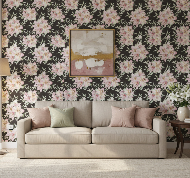 Tapete florale ornamente aquarell-lilienmuster - TenStickers