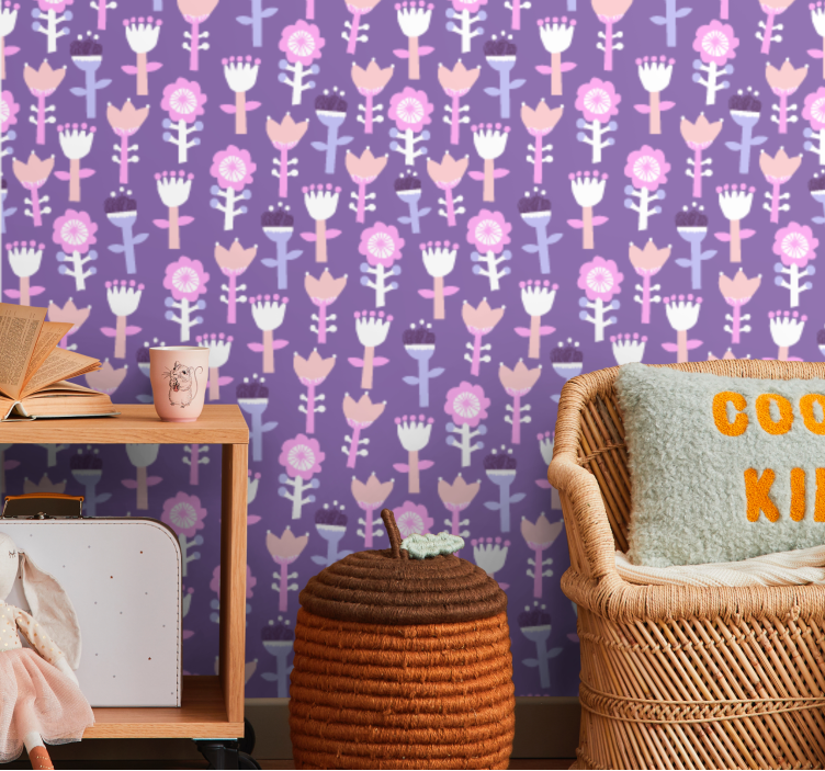 Blumentapete mit lila motiv - TenStickers