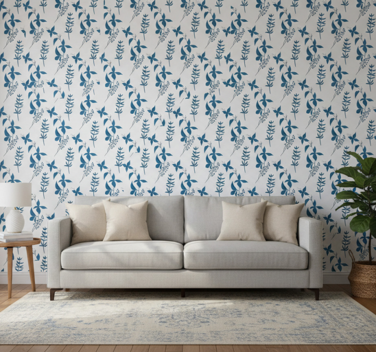 Tapete florale ornamente blaues blumenmuster - TenStickers