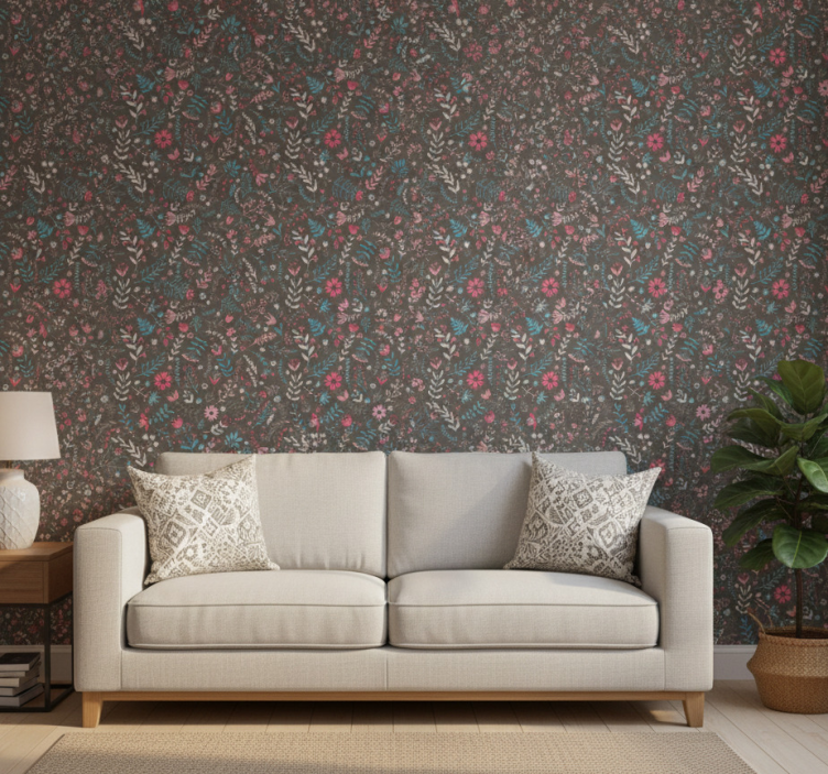 Tapete florale ornamente bunter zierlicher druck - TenStickers