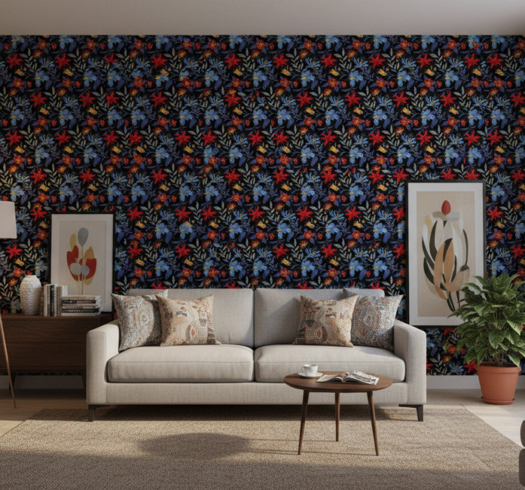 Tapete florale ornamente flowerprint tricot schwarz - TenStickers